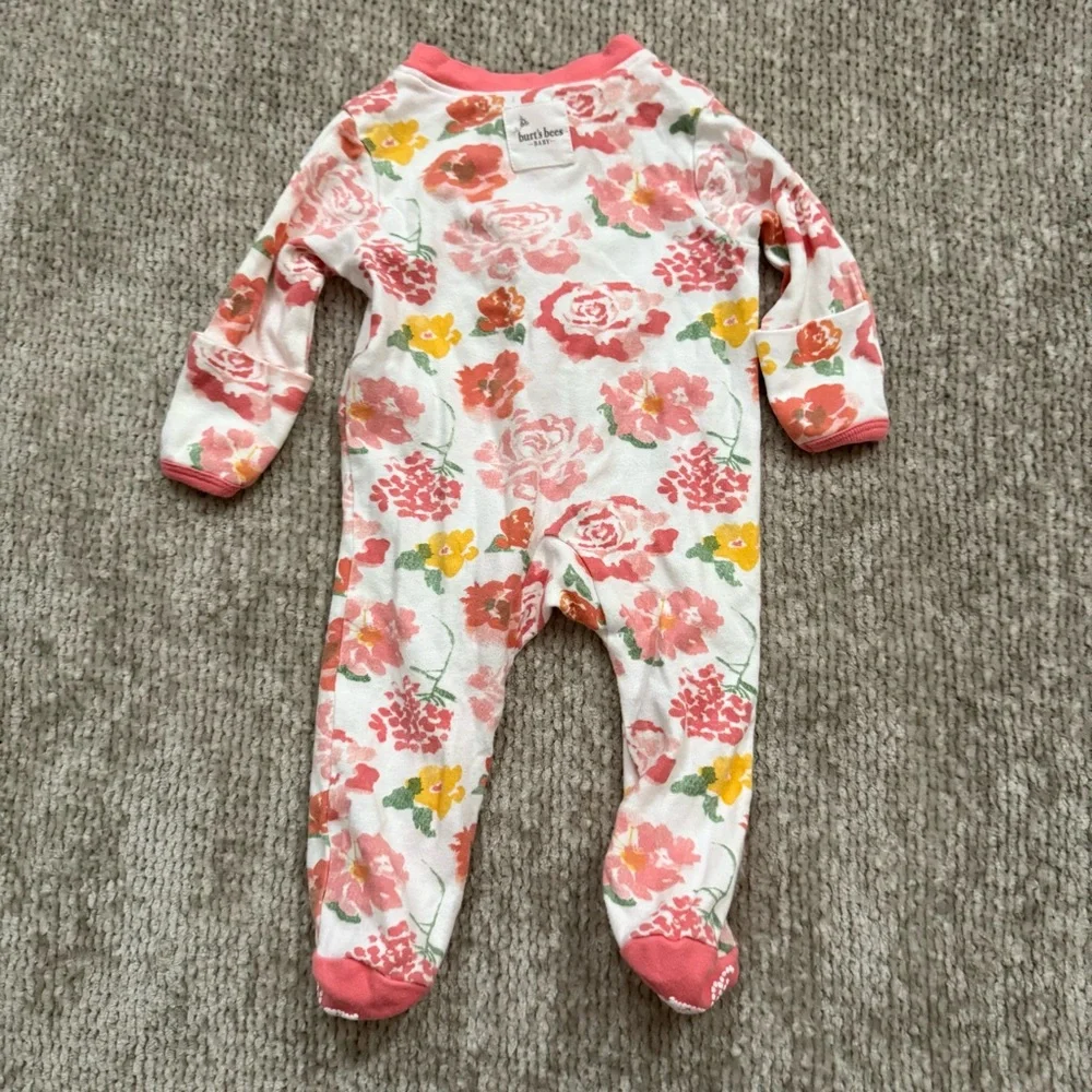 Burt’s Bees Baby Organic‎ Cotton Floral Zip Footed Sleeper Newborn Pastel Comfy